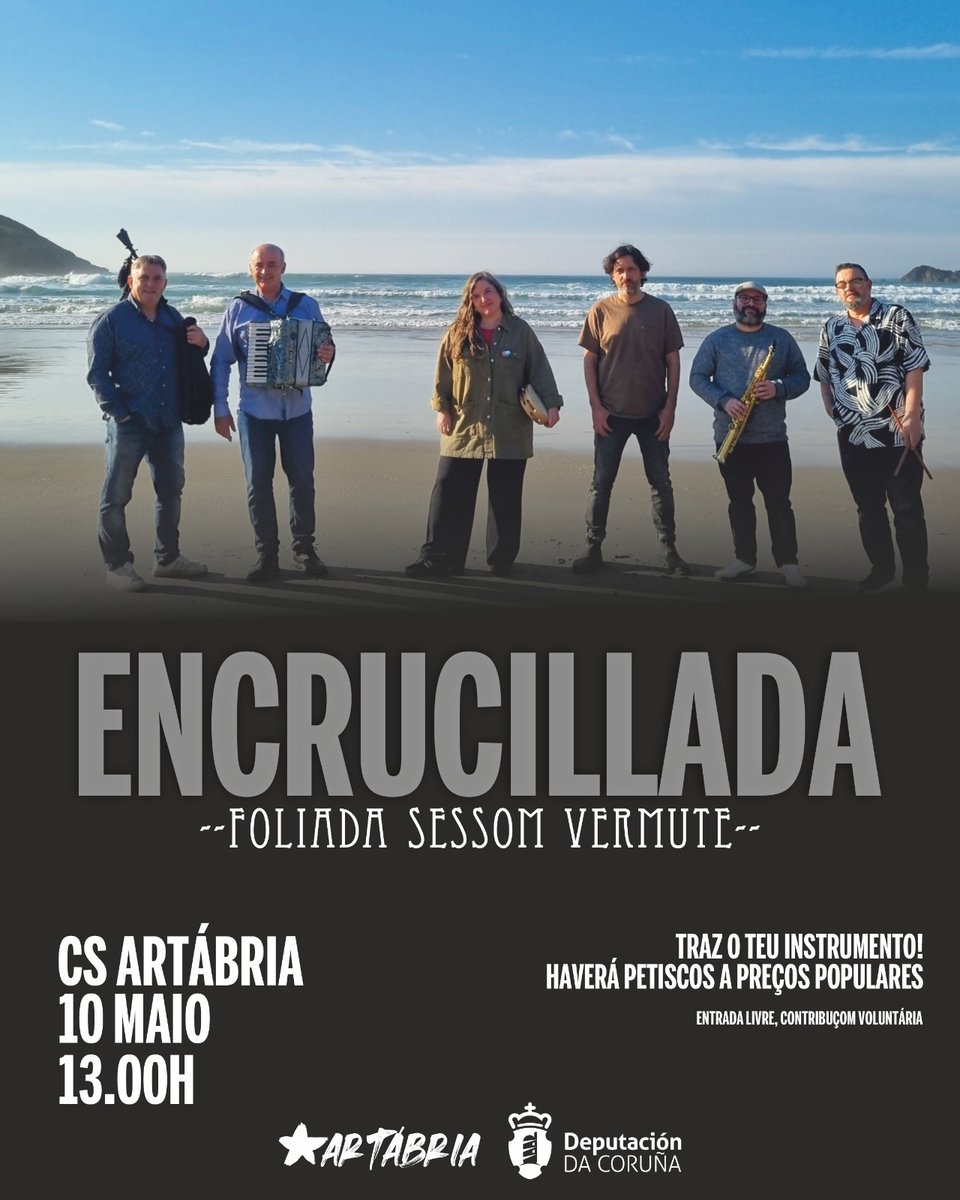 FArtabria's tweet image. 🎶 Sessom-vermute com Encrucillada

🗓️ 10 maio
🕑 13h
📌 Centro Social Artábria

🎟️ Entrada livre até completar aforo (contribuçom voluntária) 

Colabora: @DACCultura

#Ferrol #emgalego