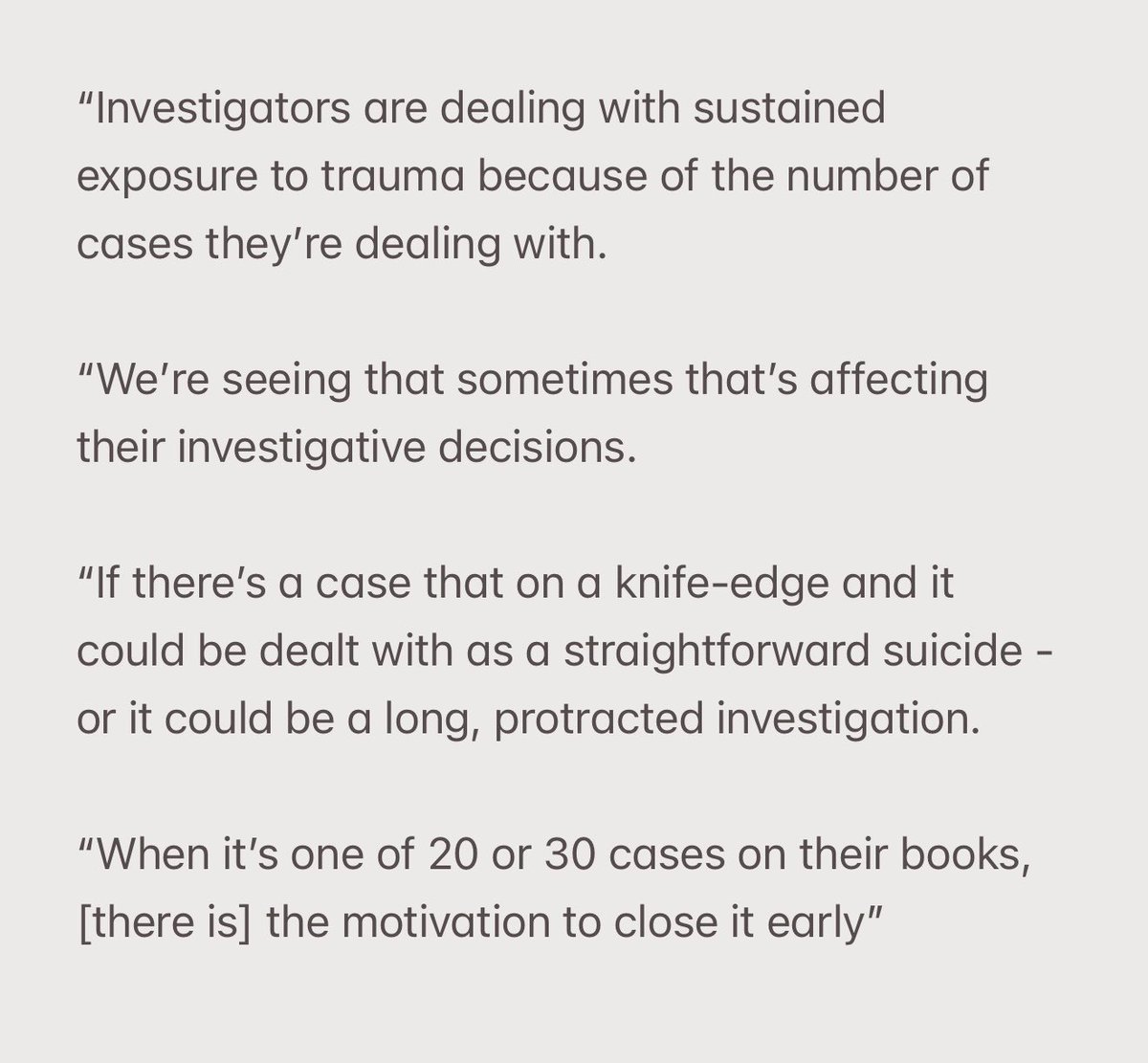 jamieroberton's tweet photo. 🚨 In comments that will resonate with the bereaved families that I continue to be in touch with, Louisa Rolfe said some detectives tend to close cases as suicide without further investigations - because of overwhelming workloads: https://t.co/PwQKsvFktr