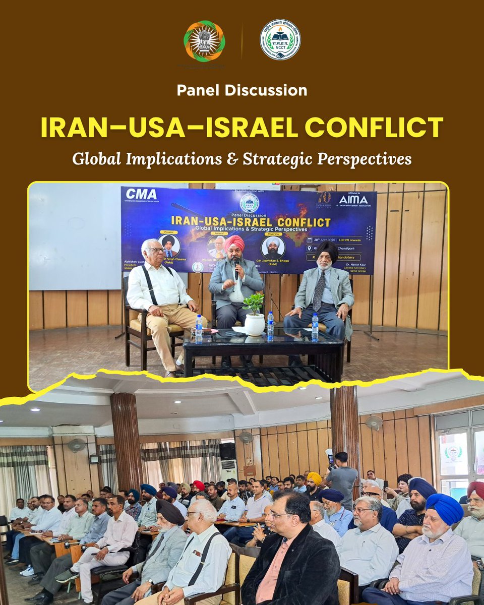 ricmchd's tweet photo. RICM Chandigarh, in collaboration with CMA, hosted a panel discussion on “Iran–USA–Israel Conflict: Global Implications & Strategic Perspectives,” featuring Col. Daljeet Singh Cheema (Retd.), Wg Cdr (Dr.) Girish Jaswal, and Cdr Jagmohan S. Bhogal (Retd.).
#PanelDiscussion https://t.co/uinknqvXoj
