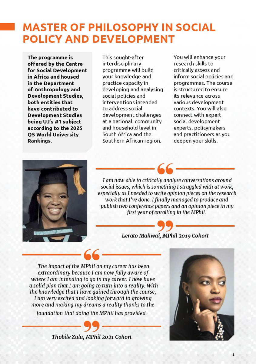 csda_uj's tweet photo. Big problems need better policy.

The MPhil in Social Policy &amp; Development at the University of Johannesburg prepares you to:
✔ Analyse policy
✔ Design interventions
✔ Create real social impact

📅 Applications open
👉 Apply now: https://t.co/J1unMqpwBA https://t.co/LmIqHPTkhW