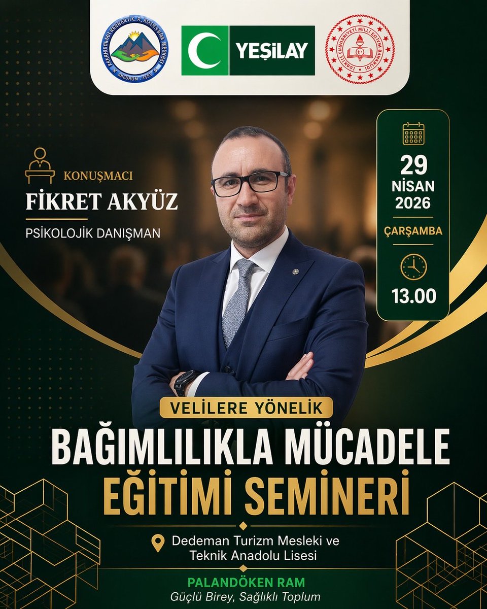 PalandokenRam's tweet photo. Dedeman Turizm Mesleki ve Teknik Anadolu Lisesi velilerine yönelik “Bağımlılıkla Mücadele” konulu eğitim semineri düzenlenecektir. https://t.co/76CFcJhBmY