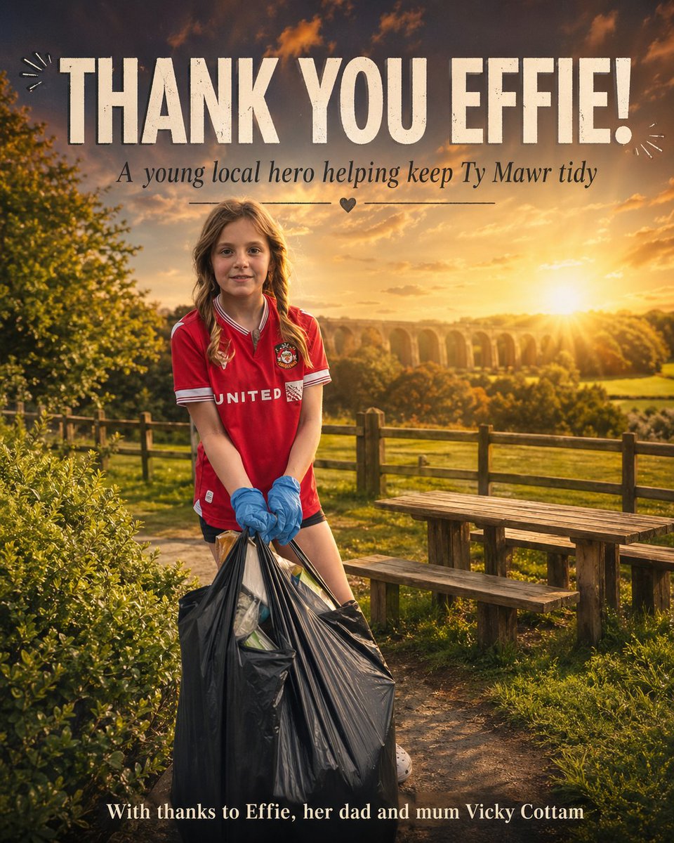 CefnCouncil's tweet image. A huge thank you to 8-year-old Effie, who was upset by the litter left at Ty Mawr and asked for gloves and a bin bag to help clean it up. A true young local hero 💚 

Thanks also to her dad and mum, Vicky Cottam, for supporting such a fantastic example. #TyMawr #CommunitySpirit