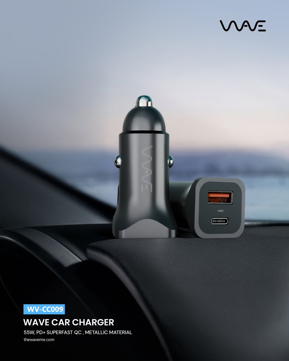 wavedubai's tweet image. Rush hour ready with 55W superfast charging and a premium metallic finish built to last.

#Wave #CarCharger #FastCharging #Gadgets #CarAccessories