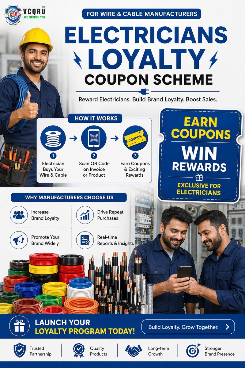 Vcqru_Official's tweet image. Power up your brand with electrician rewards. Turn purchases into loyalty, boost sales, and reward every genuine buy with simple QR scans! ⚡

📞 +91 93559 03123 

Link: vcqru.com/customer-loyal…

#electrician #electricianlife #CustomerLoyalty #brandloyalty #SalesGrowth #vcqru