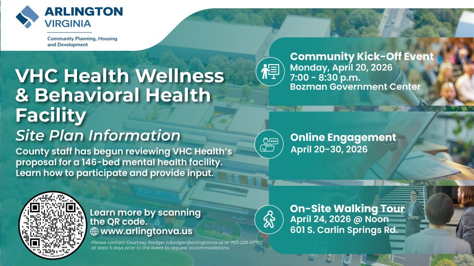 planArlingtonVA's tweet photo. Reposting - 2 more days to comment! County staff has begun reviewing VHC Health’s proposal for a 146-bed mental health facility on S. Carlin Springs Rd. Learn more about this project and provide input: https://t.co/yEu3kHRmza https://t.co/UcefCiXiRE