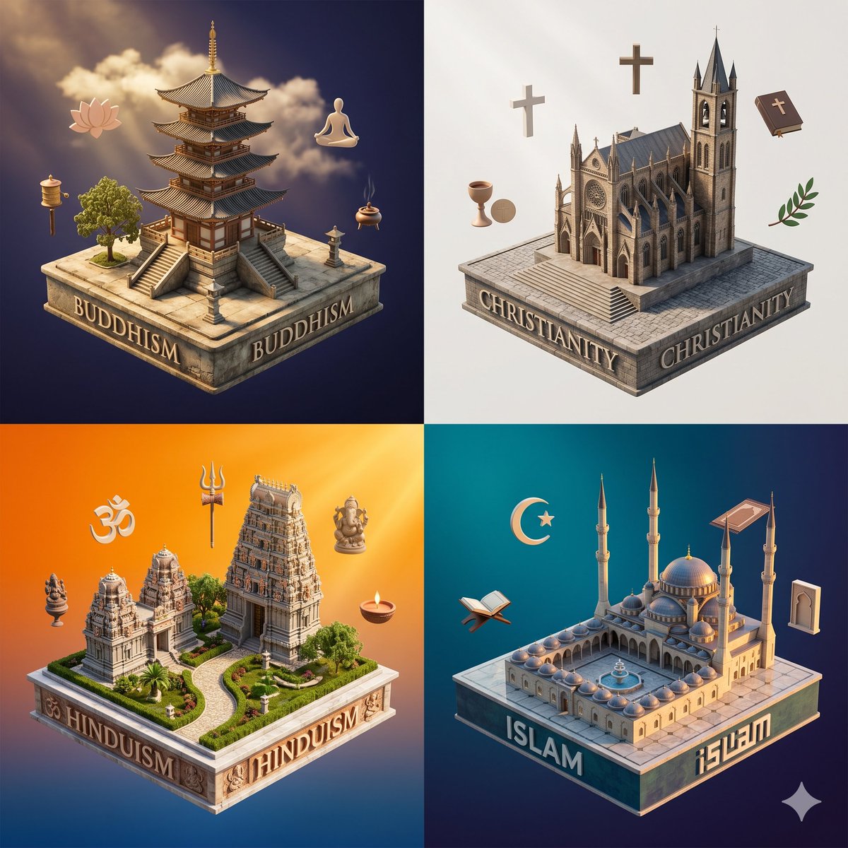 Isometric Religion Diorama Grid