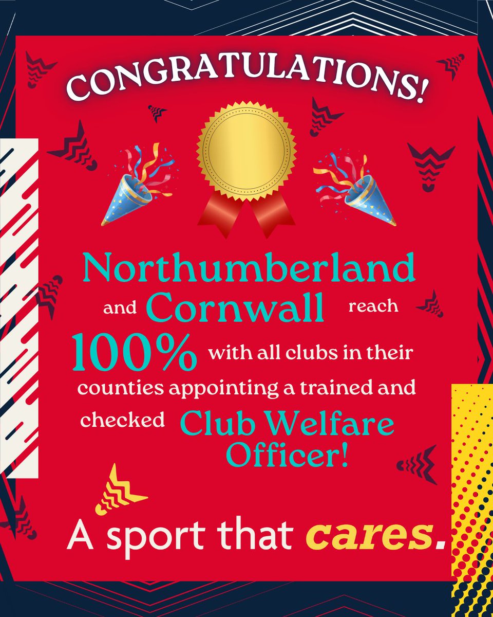 BadmintonEnglnd's tweet image. Congratulations to Northumberland and Cornwall who have reached 100% of clubs appointing a trained and checked Club Welfare Officer!🤩

You can sign up to become a Club Welfare Officer here- badmintonengland.co.uk/clubs/a-sport-…

#ASportthatCares #BE