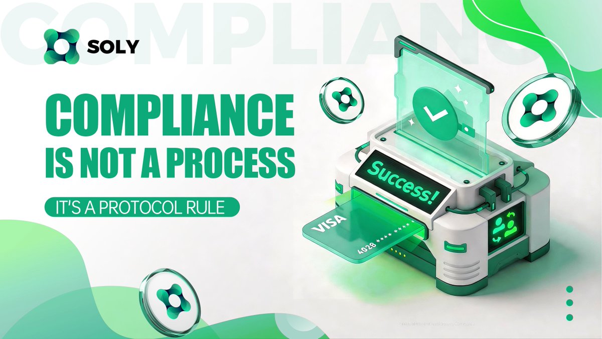 solychain's tweet photo. Most systems treat compliance as something external.

Forms. Checks. Manual approvals.

But that approach doesn’t scale.⚖

Soly treats compliance differently —
as part of execution itself.

📝Rules are enforced at the protocol level,
not applied after the fact.

Because if compliance isn’t built-in,
it becomes friction.✨
#Compliance #RWA #SolyChain