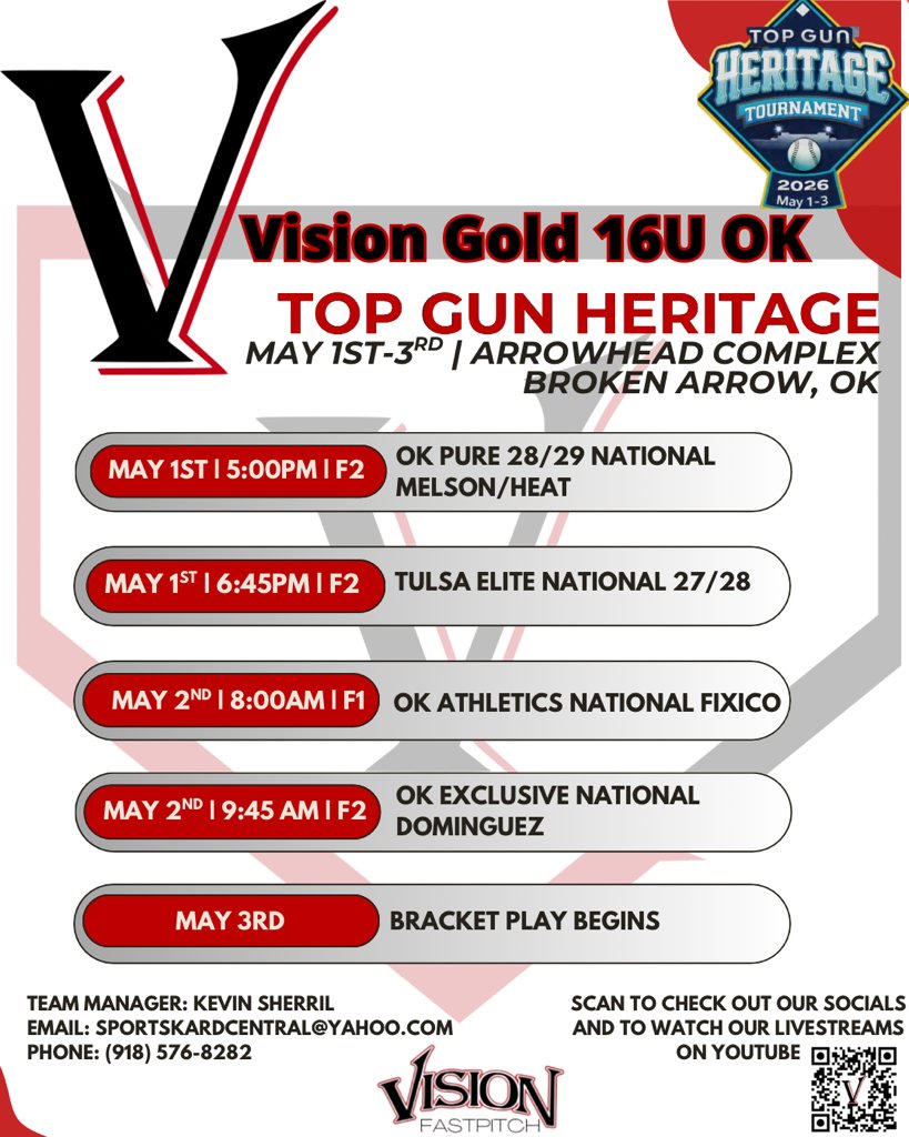 Vision_Gold_OK's tweet photo. Looking forward to some great @FastpitchVision softball in Broken Arrow this weekend! Our games start Friday evening! https://t.co/Wp6zfbBhbf