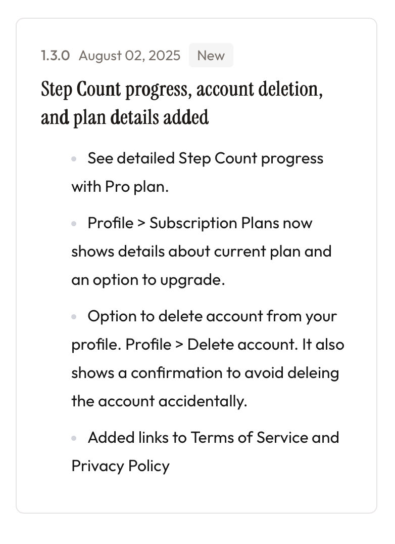 tryhifive's tweet photo. New in v1.3.0

Step Count progress, account deletion, and plan details added https://t.co/zqPIkL26Qz