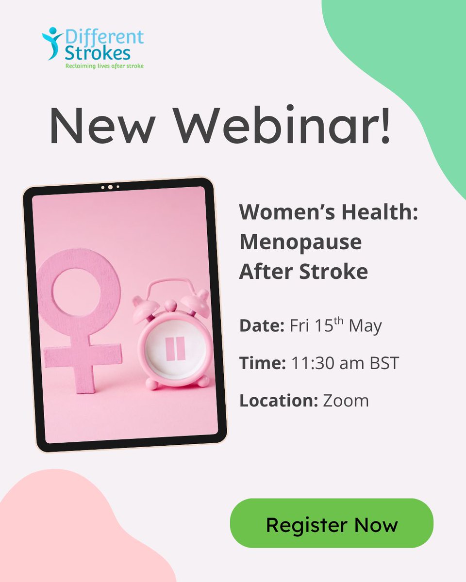 diffstrokes's tweet image. Menopause after stroke is rarely talked about — but it matters.

Join our FREE webinar on 15 May at 11:30am to hear from stroke survivors and a GP who truly understand the challenges.
buff.ly/rj0gwsY 

#WomensHealth #StrokeSurvivor #Menopause #DifferentStrokes