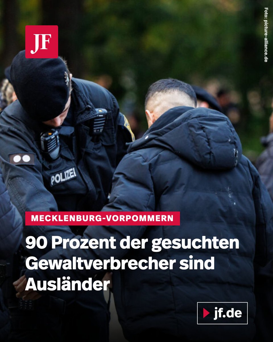 Schockierende Zahlen aus dem Nordosten: Mehr als 1.000 mit Haftbefehl gesuchte Personen sind noch immer auf freiem Fuß – die meisten davon sind keine Deutschen. Besonders bei Gewaltstraftaten sind Ausländer krass überrepräsentiert.

Weiterlesen: jungefreiheit.de/politik/deutsc…