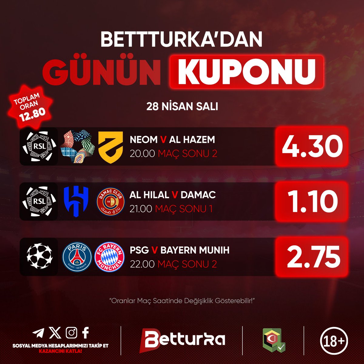 🏆Yüksek Oranlarla Günün Kuponu 

 ⚽️ #Neom⚔️ #AlHazem

⚽️ #AlHilal ⚔️  #Damac

⚽️ #PSG⚔️ #BayenMunih

Betturka'nın Kazandıran Oranlarını Kaçırma ❕

🔗BetTurka Giriş t.ly/Bturkagiris