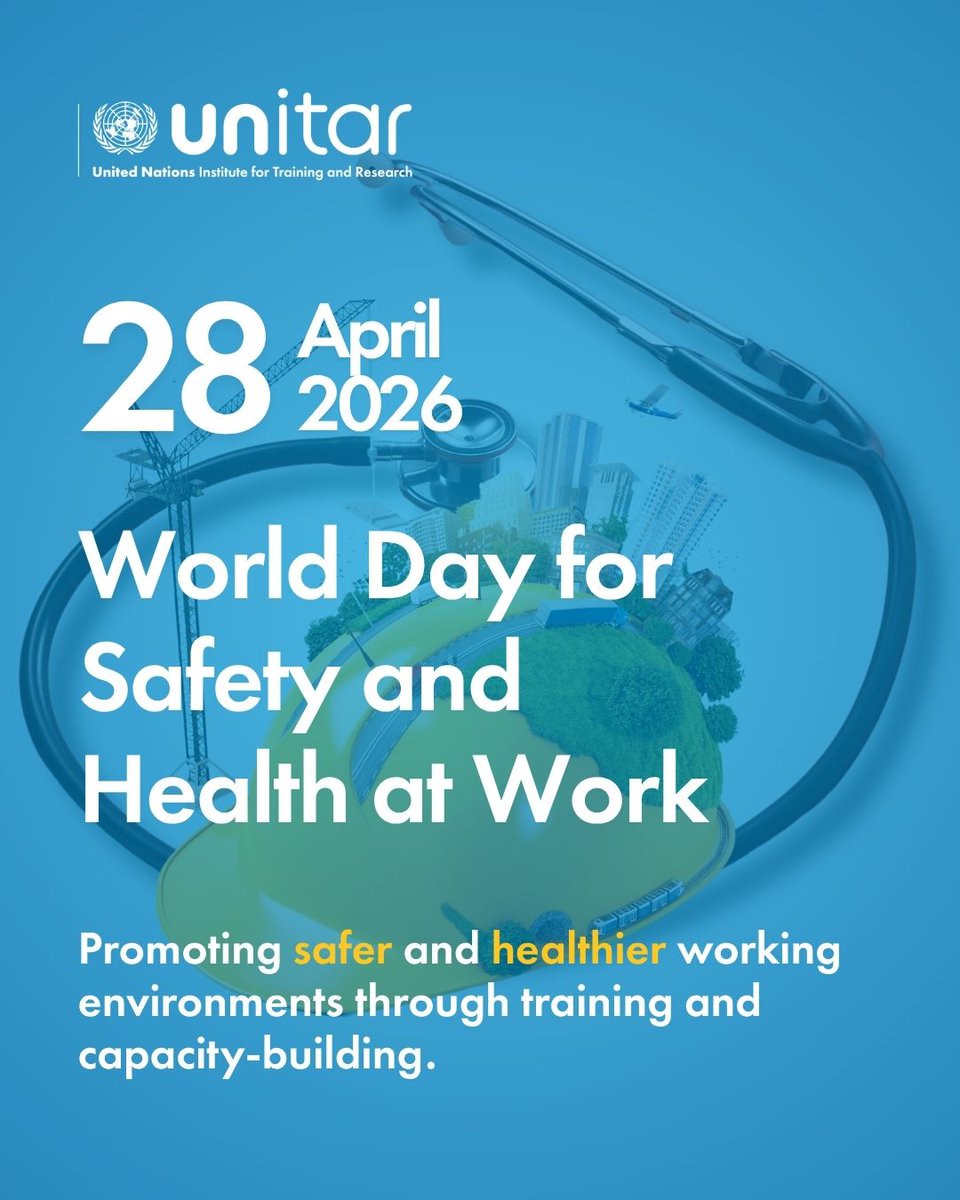 UNITAR's tweet photo. Safer work begins with knowledge.
On World Day for Safety and Health at Work, we highlight the importance of skills and awareness in creating healthier and safer workplaces for all.
#SafetyAndHealthAtWork #WorkplaceSafety #OccupationalHealth https://t.co/GHEZEi43rg