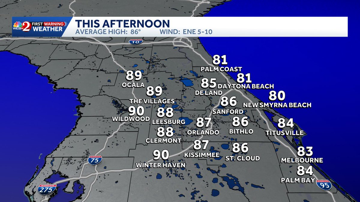 TMainolfiWESH's tweet image. Here's a look at high temperatures across Central #florida today. Stay with #weshwx for updates.