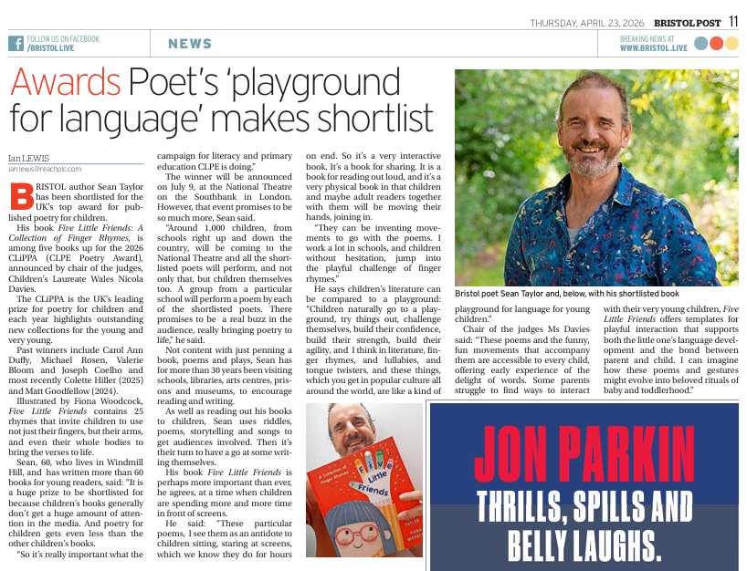 clpe1's tweet photo. Huge congratulations to Sean Taylor on being part of the #CLiPPA2026 shortlist for Five Little Friends, a joyful “playground for language” bringing poetry to life for young children. Explore the Shadowing Scheme: https://t.co/useebhYBvH https://t.co/jSYRS8wxrK