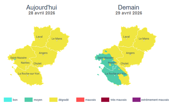 Prefet53's tweet image. #Pollution La #QualitéDelAir sera dégradée 🟡 ce mercredi 28 avril et demain en #Mayenne, l'ensoleillement ☀️ et la douceur des températures 🌡️ de ces derniers jours favorisant la formation d'ozone.