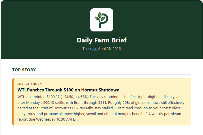 fehl_sam's tweet photo. Here is todays Daily Farm Brief that is visible on the https://t.co/ZEYo8fkOpO dashboard. This is quick update that rolls out at 7:00am CT every business day. If you want to view this for the rest of the week check out the Farm Profit Manager dashboard. https://t.co/04Fq5Z2PNl
