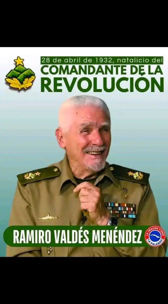 UnissJMarti's tweet photo. Este 28 de abril celebramos el 94 cumpleaños de uno de los pilares de la Revolución Cubana, el Comandante Ramiro Valdés Menéndez, hombre de leal a #Fidel, a #Raúl y a la Patria.
 ¡Honor a quien honor merece!
#SanctiSpiritusEnMarcha @CubaMES @AxValdesG @Edelvy5 @DeivyPrezMartn1 https://t.co/TA6Wf99TPN