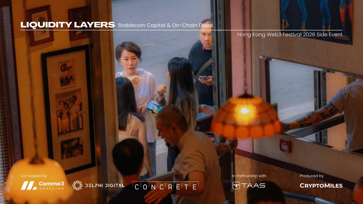 comma3vc's tweet image. #recap🚀 During Hong Kong Web3 Festival 2026, we co-hosted Liquidity Layers — an evening in Central bringing together funds, trading firms, builders, and teams working across stablecoin infrastructure.

Co-hosted by:
@comma3vc
@Delphi_Digital
@ConcreteXYZ
In Partnership with: