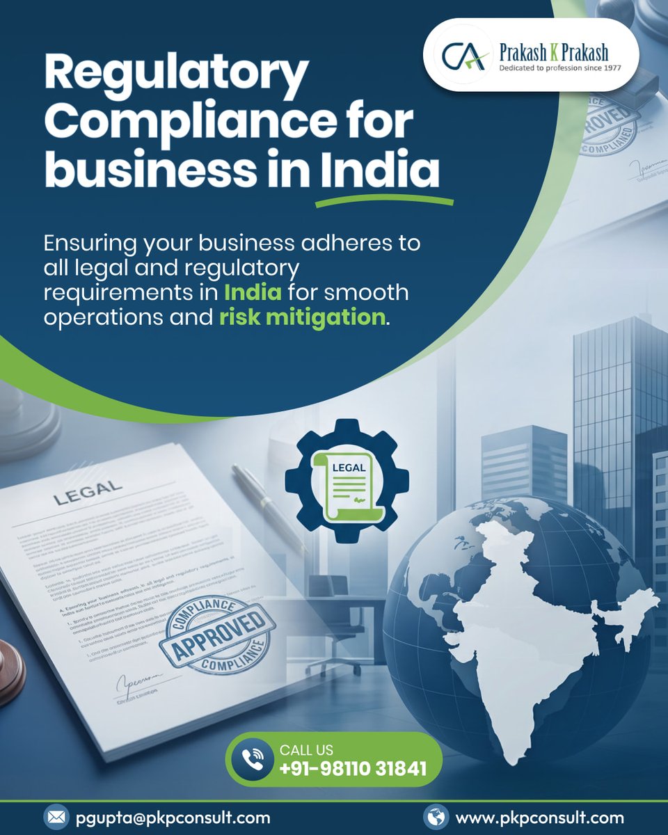 pkpconsult_'s tweet photo. Regulatory Compliance for Business in India π
π Protect your business and ensure compliance with expert services.
π+91-98110 31841
π https://t.co/g8IQfdh7uB
#BusinessCompliance #RegulatoryCompliance #LegalRequirements #BusinessInIndia #RiskMitigation #ComplianceServices https://t.co/ZrZXNRFvxd