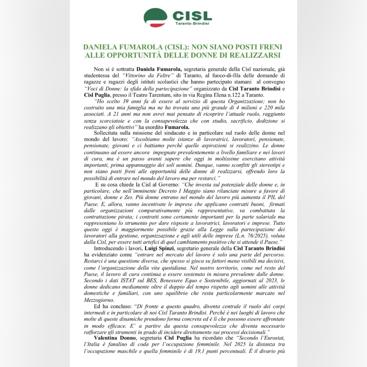 CislTaBr's tweet image. Voci di donne: la sfida della partecipazione🟢

🗞️L'Edicola ~ edizione del 28.04.2026

🗞️ Quotidiano di Puglia ~ edizione del 28.04.2026

🖋️ CS Ufficio Stampa CISL Taranto Brindisi

#CISL #USTCISLTarantoBrindisi #USTCISL #CISLTarantoBrindisi #TarantoBrindisi #Taranto #Brindisi