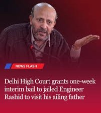 aapkamuddasir's tweet image. Glad to hear this,
Er. Rshid Sahab has been granted one-week interim bail by the Delhi High Court to visit his ailing father.
A moment of relief and humanity. Wishing his father a speedy recovery.
#Justice #Humanity #Relief #EngineerRashid #Kashmir

@abrarrashid29