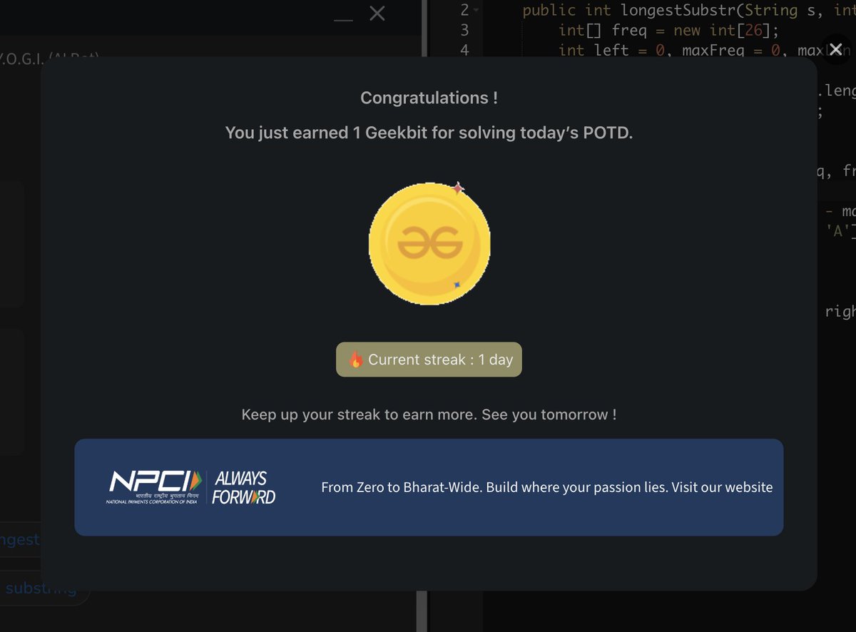 ShainaRoyyy's tweet image. ✅Day-1 POTD by GFG

Today’s problem: Longest Repeating Character Replacement

#ProblemSolving #GFG #Java #POTD