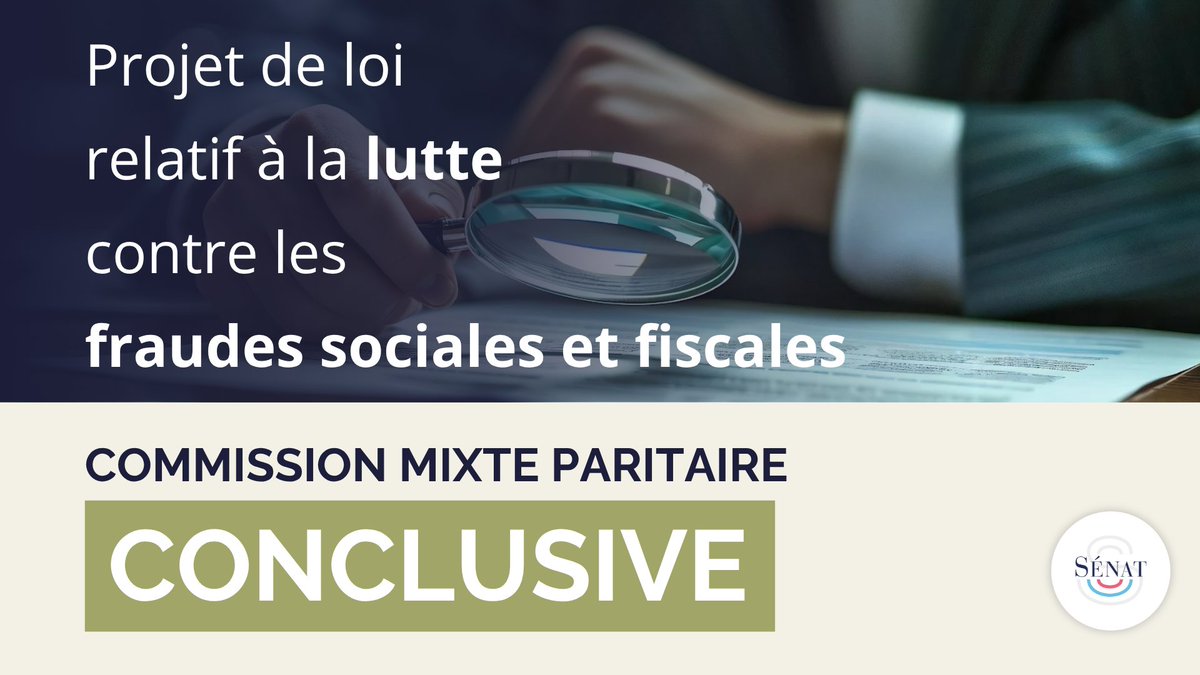 Senat's tweet image. ✅ Projet de loi relatif à la lutte contre les fraudes sociales et fiscales : sénateurs et députés, réunis en commission mixte paritaire, sont parvenus à un accord sur le texte #CMP

 🔗 En savoir plus : senat.fr/travaux-parlem…

Philippe Mouiller / @f_puissat / @OHenno