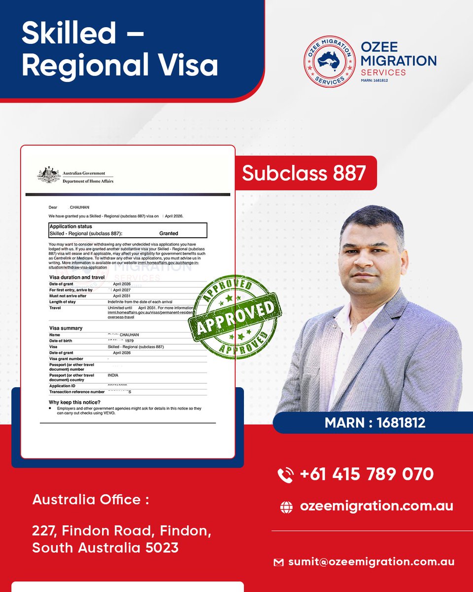 OzeeMigration's tweet photo. A beautiful outcome for a family of 5, now proudly holding Australian Permanent Residency

📌 𝐕𝐢𝐬𝐚 𝐆𝐫𝐚𝐧𝐭𝐞𝐝: Skilled Regional Subclass 887

📞 +61 415 789 070
🌐 https://t.co/wjZrLiMQix

#subclass887 #australiapr #visagrant #migrationsuccess #ozemigration #skilledrvisa https://t.co/0llQlBvtTA