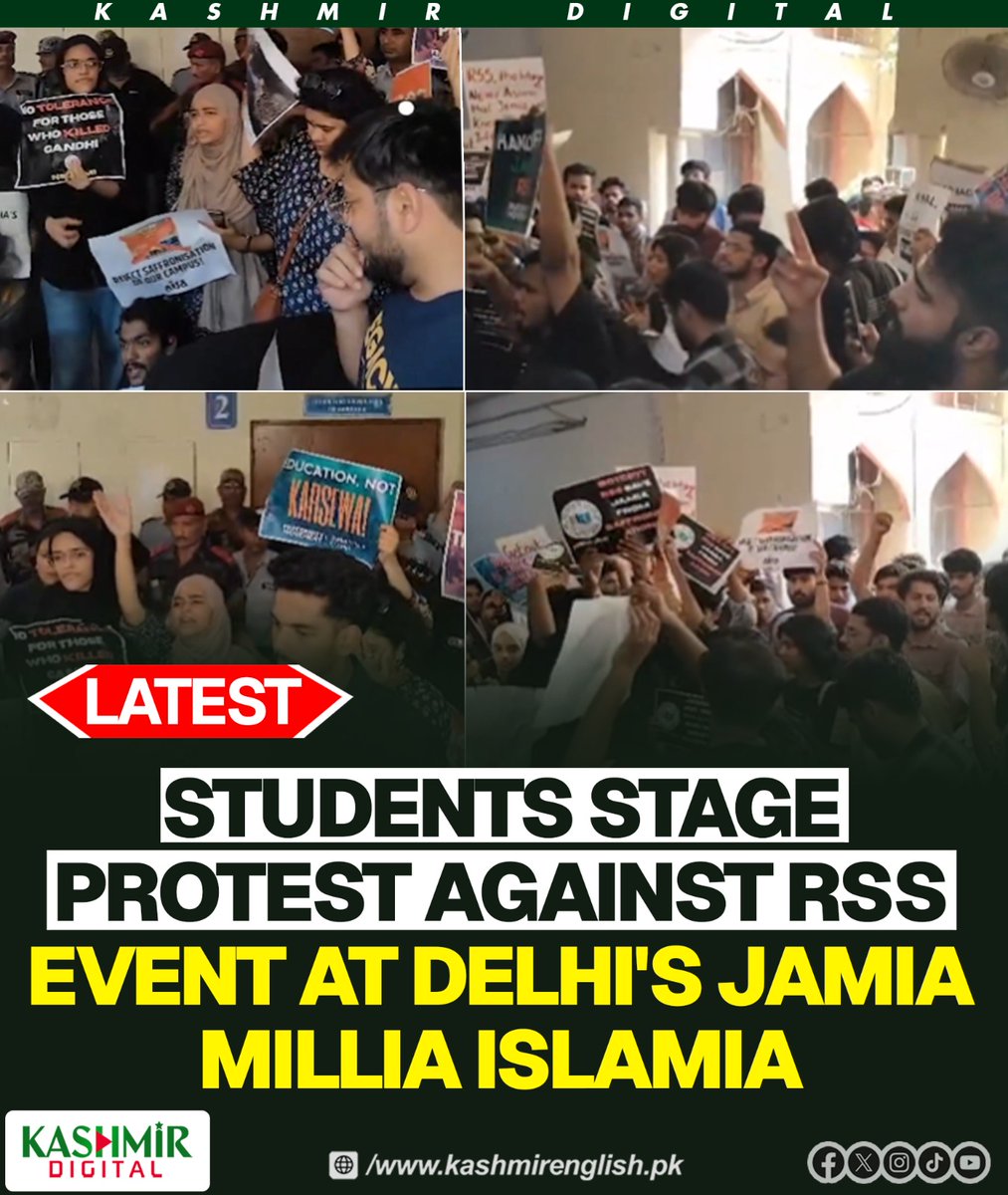KashmirDigital1's tweet image. Students stage protest against RSS event at Delhi’s Jamia Millia Islamia

Read more: kashmirenglish.pk/students-stage…

#RSS #JamiaMilliaIslamia