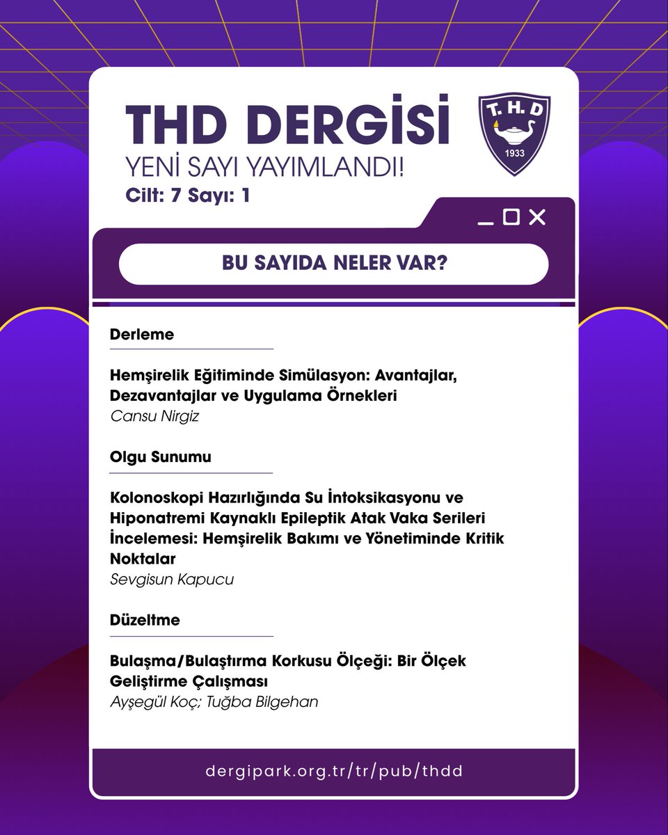 thd_genelmerkez's tweet photo. Türk Hemşireler Derneği Dergisi’nin yeni sayısı yayımlandı! 

Yeni araştırma, derleme, olgu sunumu ve bilimsel çalışmalarınızı Türk Hemşireler Derneği Dergisi’ne bekliyoruz.

Cilt 7, Sayı 1 içerikleri: https://t.co/UKETQN6Dt2