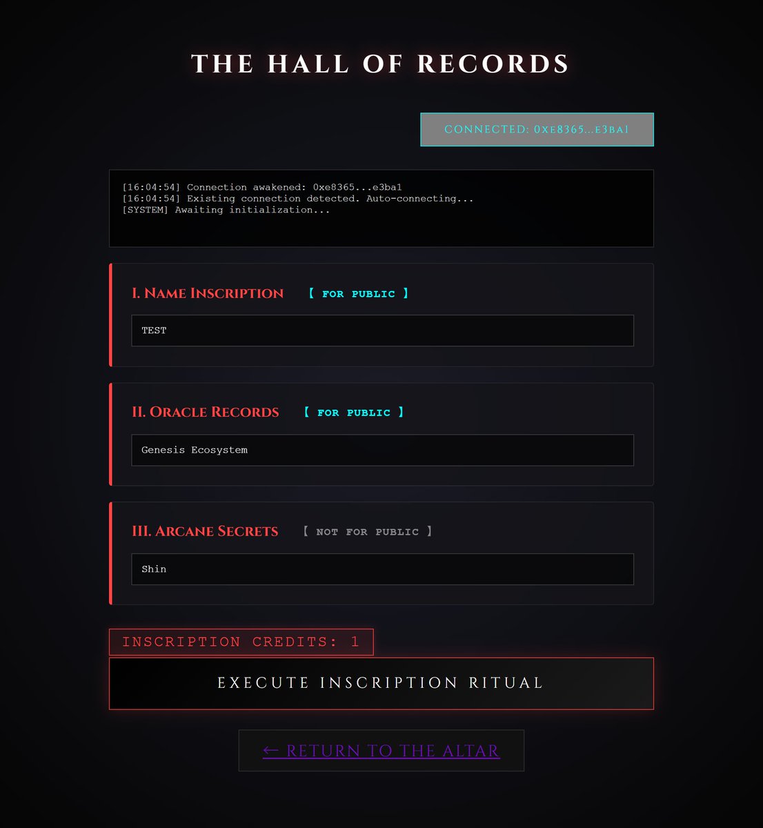 smile_shinpei's tweet image. Burn the sacred elements to unlock The Hall of Records.🏛️🔥

Inscribe your Oracle Message into the eternal ledger and immortalize your legacy on-chain
Let your voice echo in the abyss

shin-kado.github.io/My-Robinhood-A…

#Web3 #Robinhood #forge #crypto #nft #genesis #gaming #testnet #github