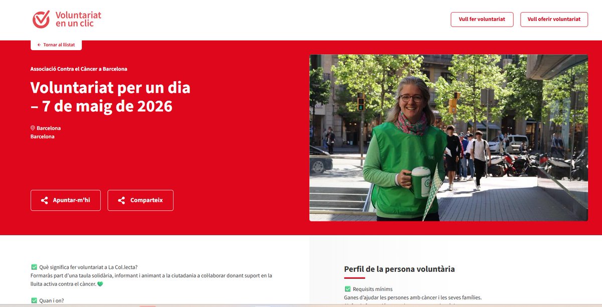 voluntaris_cat's tweet image. #CridadeVoluntariat
📢 L'Associació Contra el Càncer a #Barcelona necessita persones voluntàries per a La Col·lecta, una acció puntual, el dijous 7⃣ de maig.

T'hi apuntes?
Tota la info 👉 bit.ly/4ctzQRN
@ContraCancerBCN