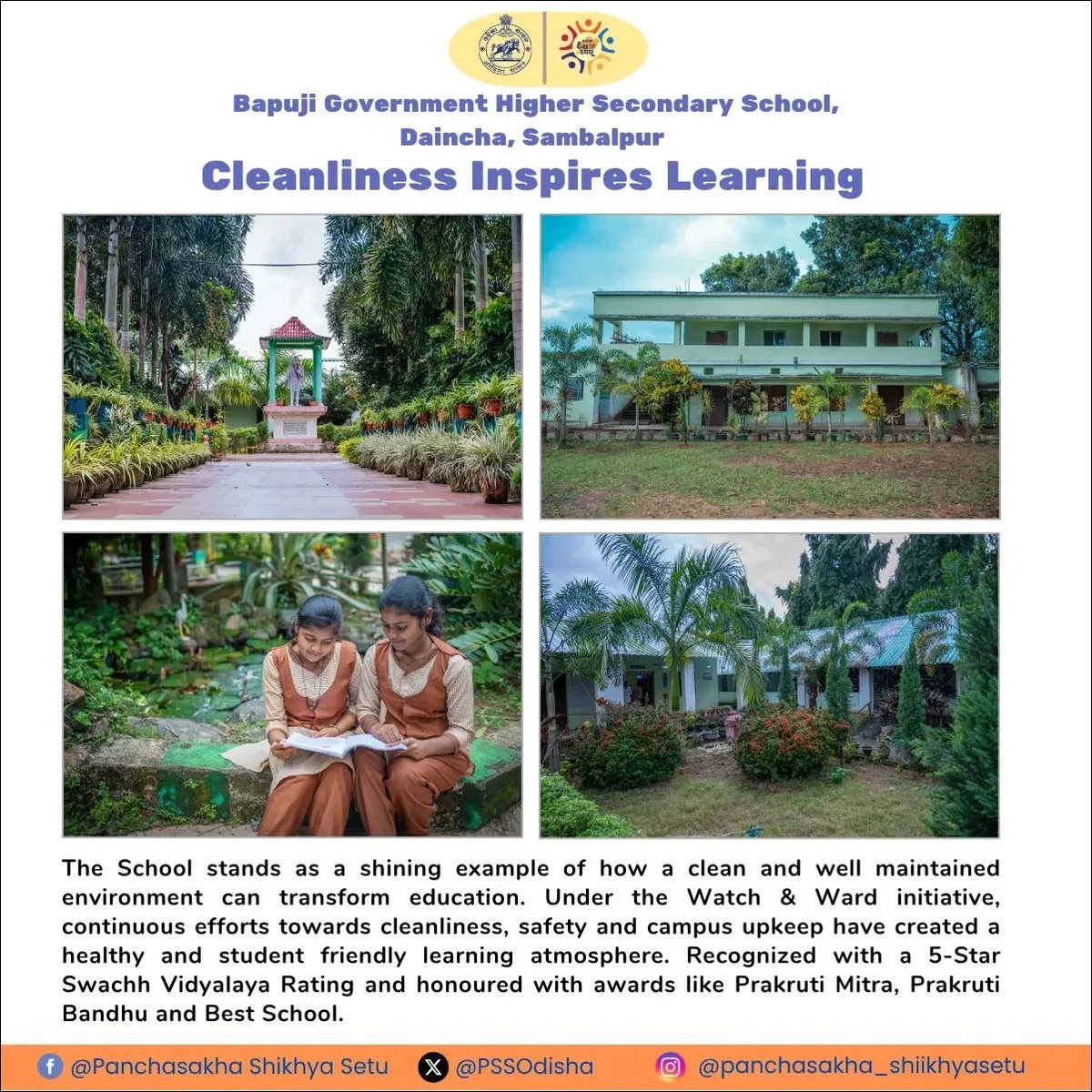 PSSOdisha's tweet image. Bapuji Government Higher Secondary School, Daincha, Sambalpur stands as a shining example of how a clean and well maintained environment can transform education. 
#Education #Environment #schooldevelopment 
@SMEOdisha @OSEPA_Official