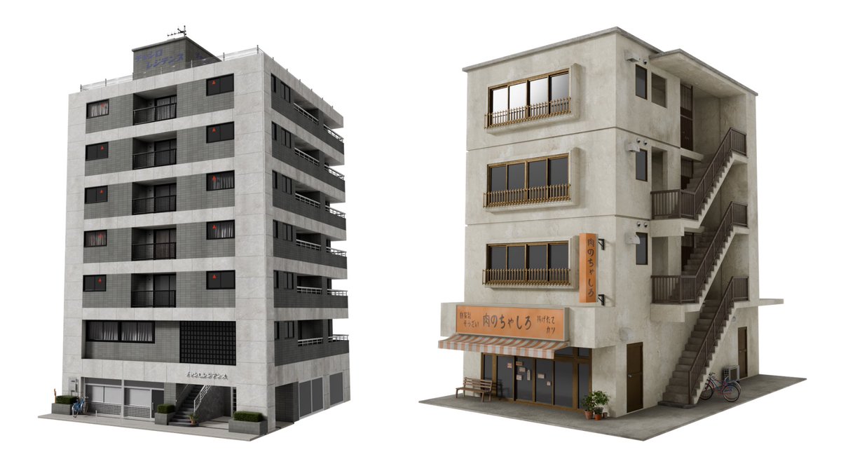 chashiro_3dcg's tweet image. 平成初期のビルまとめ🏢
#blender #b3d #3DCG