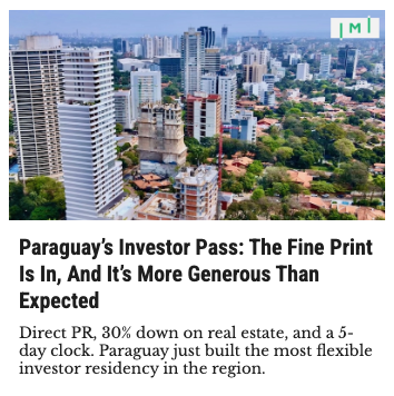 Turns out you can do 🇵🇾Paraguay's new direct-to-PR program for an initial property investment of just $60,000.

You don't need to invest the full $200,000 immediately if buying off-plan. 

And you still get the PR right away, as long as you're under contract to pay the rest.