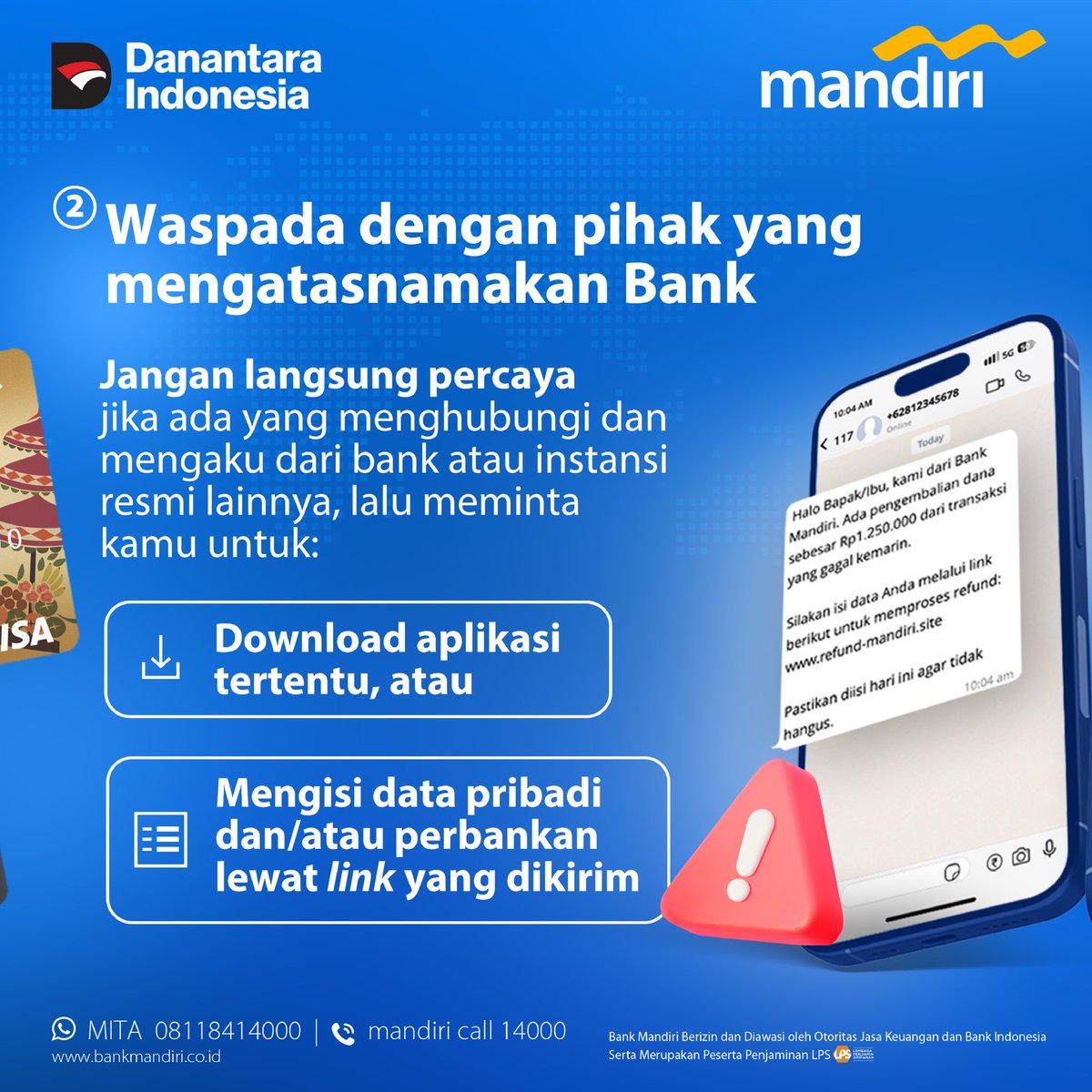 bankmandiri's tweet photo. Nah, supaya Sahabat tetap aman dan nyaman dalam bertransaksi, langsung aja swipe postingan ini ya..👌🏼✨
#KelasMandiri #GeberPK #KonsumenCerdasPeKABertransaksi #GENCARKAN2025 #LiterasiKeuanganMasifMerata https://t.co/8viSbM7rrd