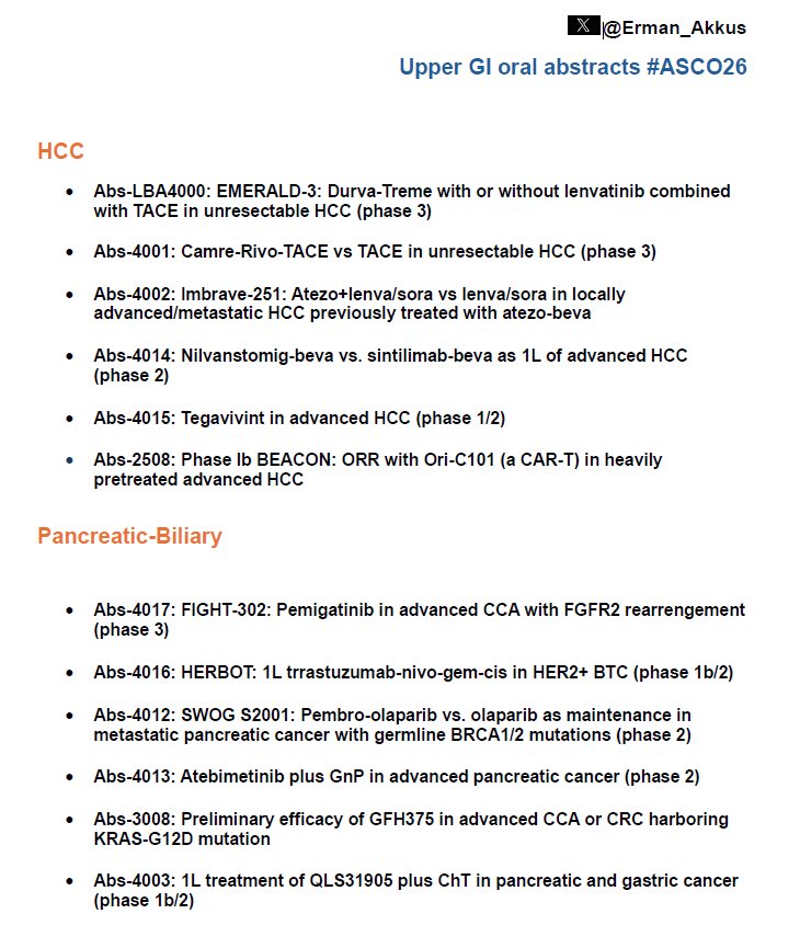 Erman_Akkus's tweet image. 🟦HCC-pancreatic-biliary oral abstracts #ASCO26 @ASCO 

#cancer #oncology #MedX #GI #gastrointestinal #hcc #hepatocellular #liver #BTC #biliary #cholangiocarcinoma #pancreatic @curecc @PrecisionBTCnet @OncoAlert