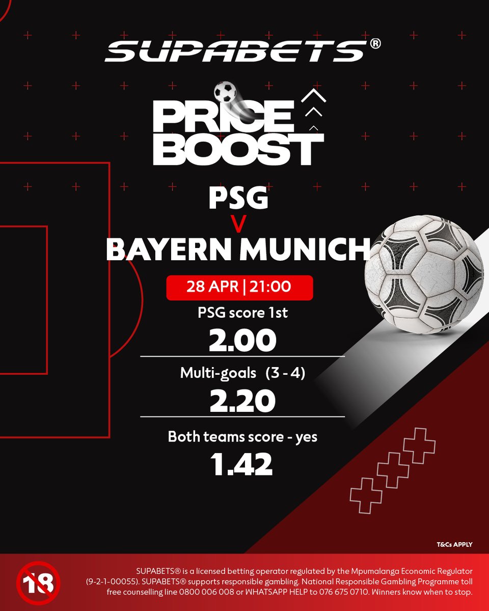 Supabets_mzansi's tweet photo. UCL SEMI-FINAL 1️⃣⚽️

HONESTLY.....THIS IS CRAZY BUT WE GOING WITH THE FRENCH OUTFIT🧐

FOLLOW THE BOOST🚀🫡

👉 https://t.co/9rgZgTbL65 ✅

#PriceBoost #UCL #PSGFCB #Supabets

18+ / Bet Responsibly https://t.co/L0qqoxjT8W
