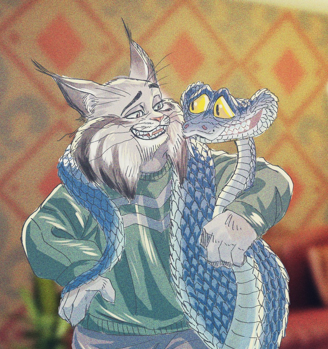 moamoa11612960's tweet photo. 友達と話していたら無性に見たくなって映画を見ながら描いたパウバートとゲイリー https://t.co/ToHcD49rLN