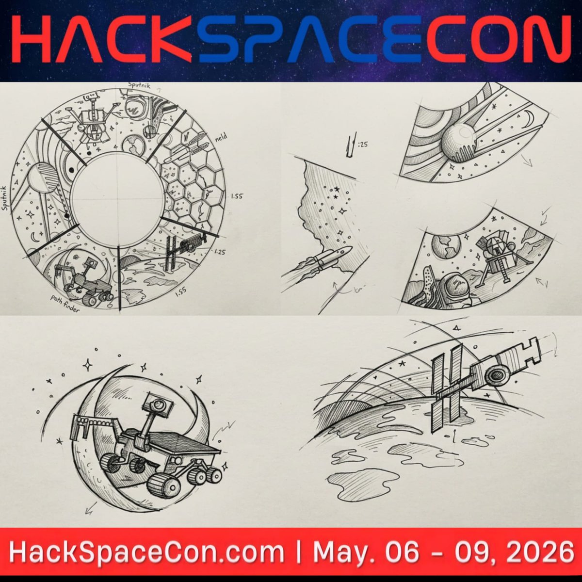 HackSpaceCon's tweet image. Houston… we have badges.
Proud to share the concept designs for Hack Space Con 2026 - inspired by deep space exploration, hacker ingenuity, and the spirit of pushing boundaries.
 #hackspacecon #education #space #cybersec #spacesecurity #cybersecurity