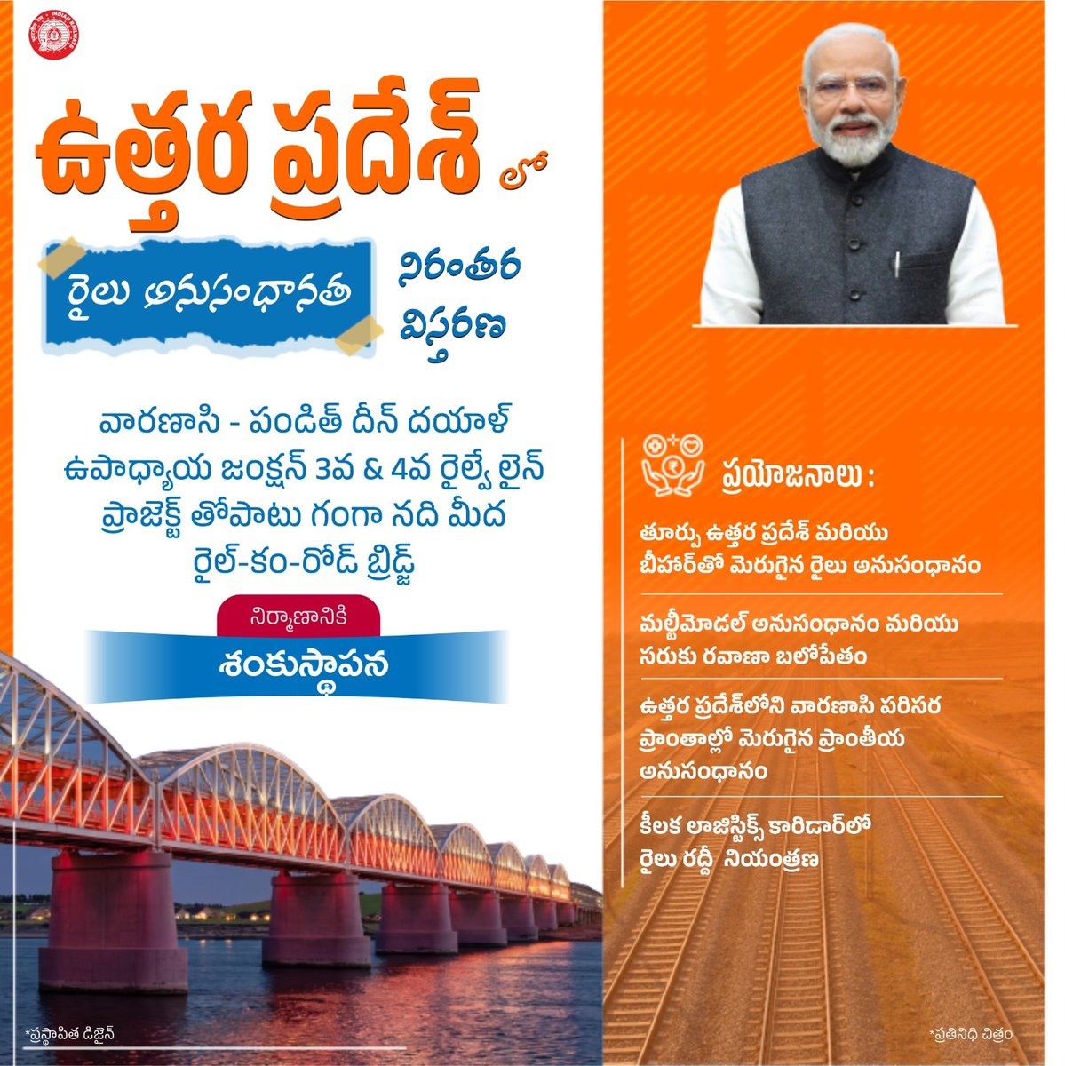 drmvijayawada's tweet image. ఉత్తర ప్రదేశ్‌లో కనెక్టివిటీ బలోపేతం ద్వారా ఆర్థిక వృద్ధికి మరింత ఊతం.

వారణాసి–పండిట్ దీన్ దయాళ్ ఉపాధ్యాయ జంక్షన్ కీలక విభాగంలో సామర్థ్య విస్తరణ కోసం శంకుస్థాపన జరిగింది. 
#RailInfra #EasternUP #Logistics #Connectivity #PragatiKaRail