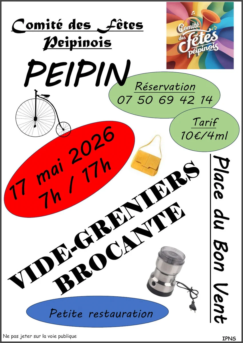 Vide grenier – Brocante le 17 mai 2026 à Peipin