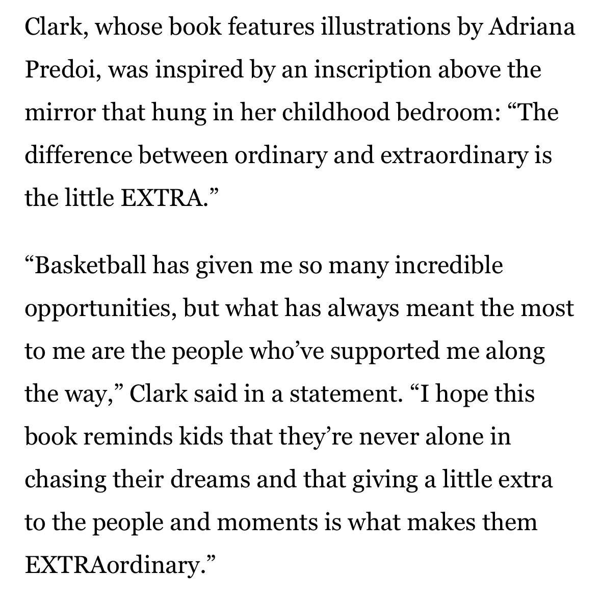 Caitlin Clark is set to publish her first children's book! The book is set to release November 3rd and will feature illustrations by Adriana Predoi. Her statement ⬇️

🔗 :espn.com/wnba/story/_/i…