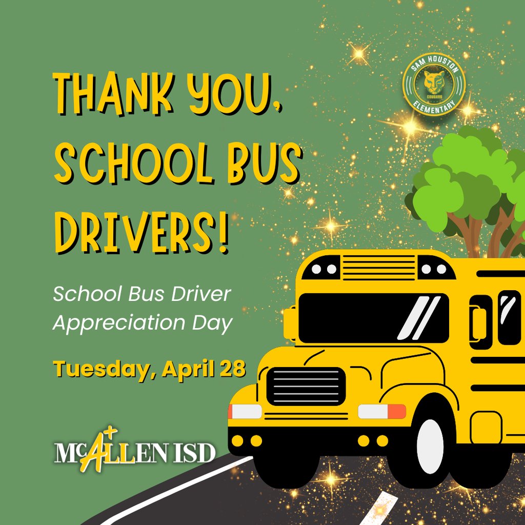 houstonmisd's tweet image. 🥳 Cougar family, today (Tuesday, April 28) is School Bus Driver Appreciation Day! 🙏 Let's thank our school bus drivers! 💛💚 #LevelUp #CougarPride #WeAreAllIn