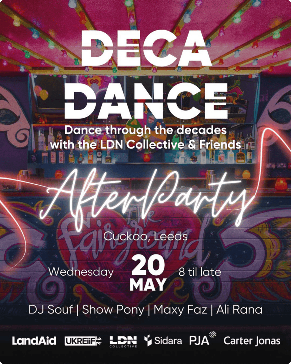 ldncollective_'s tweet photo. 🎉 The LDN Collective @UKREiiF After Party returns on 20 May at Cuckoo, Leeds.

A diverse, informal gathering with 4 industry DJs, immersive production and fundraising for LandAid. Limited free places for public and voluntary sector leaders. https://t.co/vrRlVlrdnq