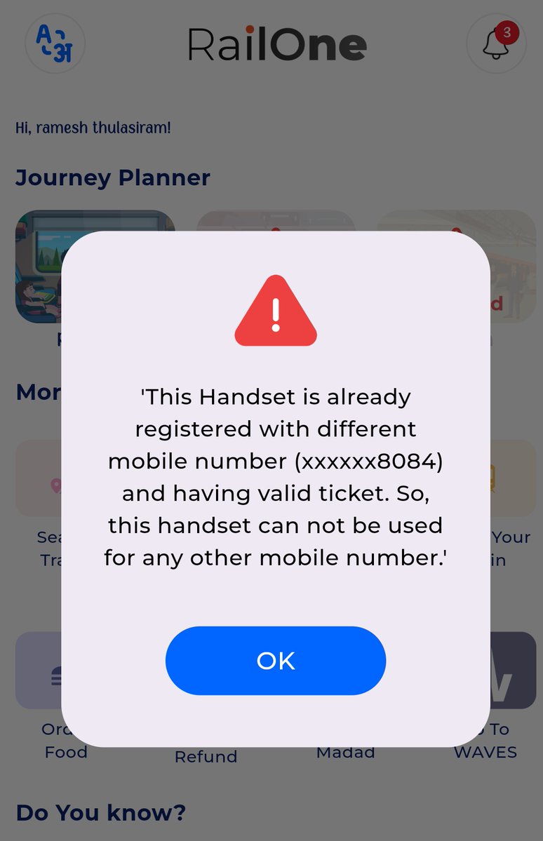 Ntramesh_kpm's tweet image. Compare with #uts app, I feel the #RailOneapp is good.. but today i changed my mobile due to damage. But it will not allow to book the unreserve or platform tickets due to the handset already registered.
railway is not for the middle class and below. @Indianrlyinfo @railcomplaint