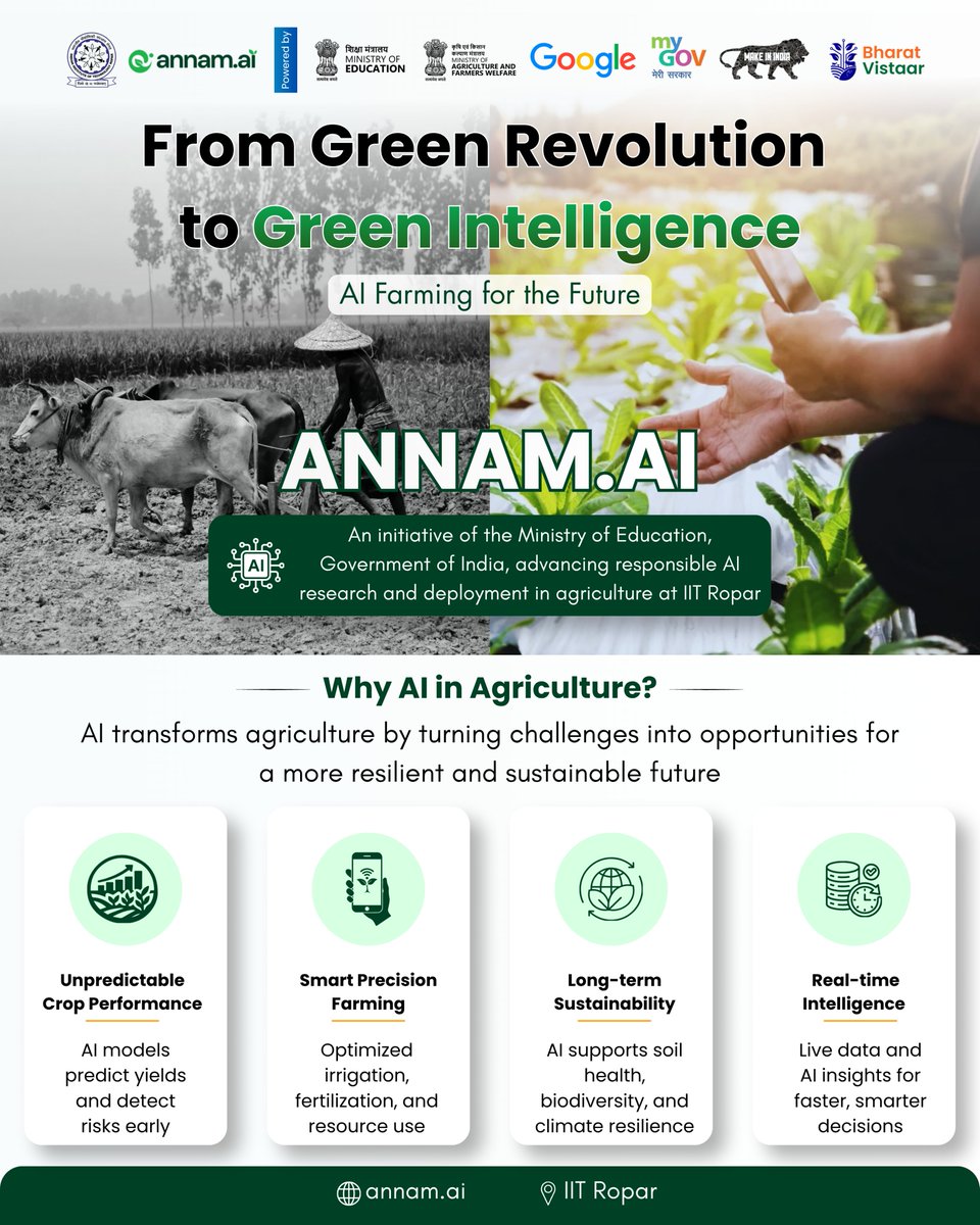 ANNAMAI_IITRPR's tweet photo. From the #Green_Revolution to #Green_Intelligence 

Agriculture is evolving-powered by #AI, data, and the collective #intelligence of #farmers.

For more details visit https://t.co/swoOQY4zAC
#annamai #iitropar https://t.co/8eB70eb9jg