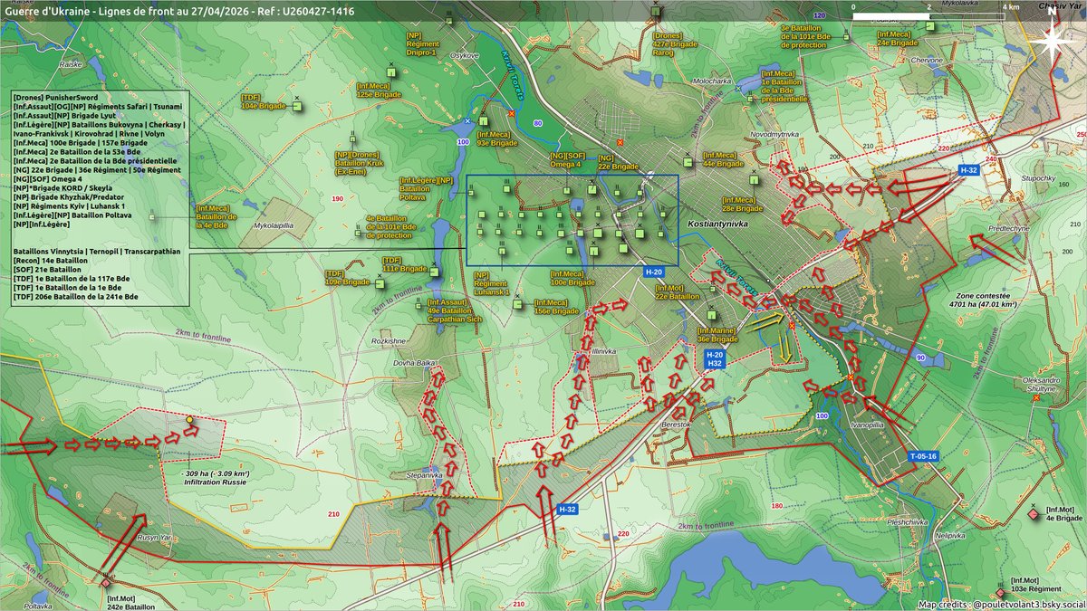 Pouletvolant3's tweet image. Guerre d'Ukraine | 27/04/26

Secteurs :
🌐 Kupiansk🔹U260427-1408
🌐 Kostiantynivka🔹U260427-1416

#UkraineRussianWar #GuerreEnUkraine